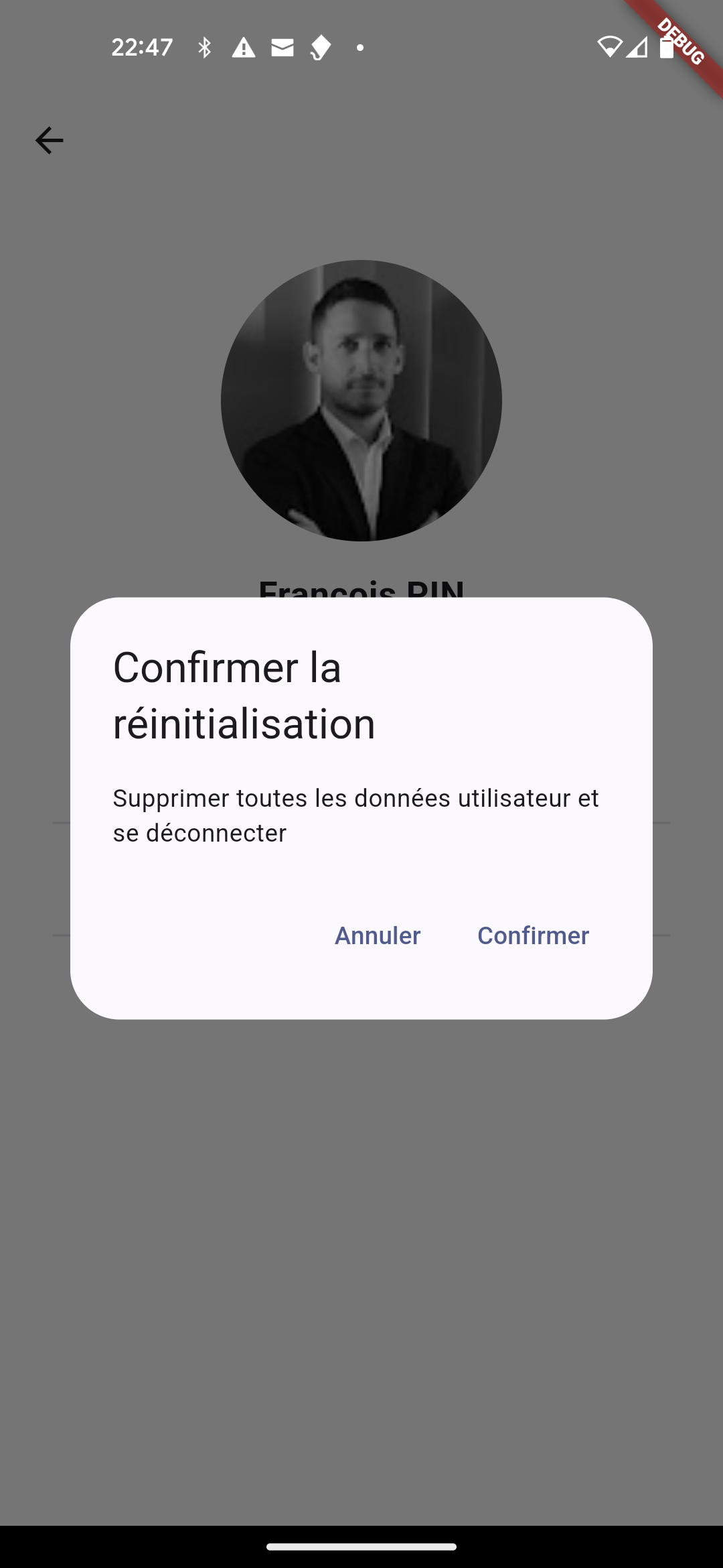 Confirmation de la suppression des données